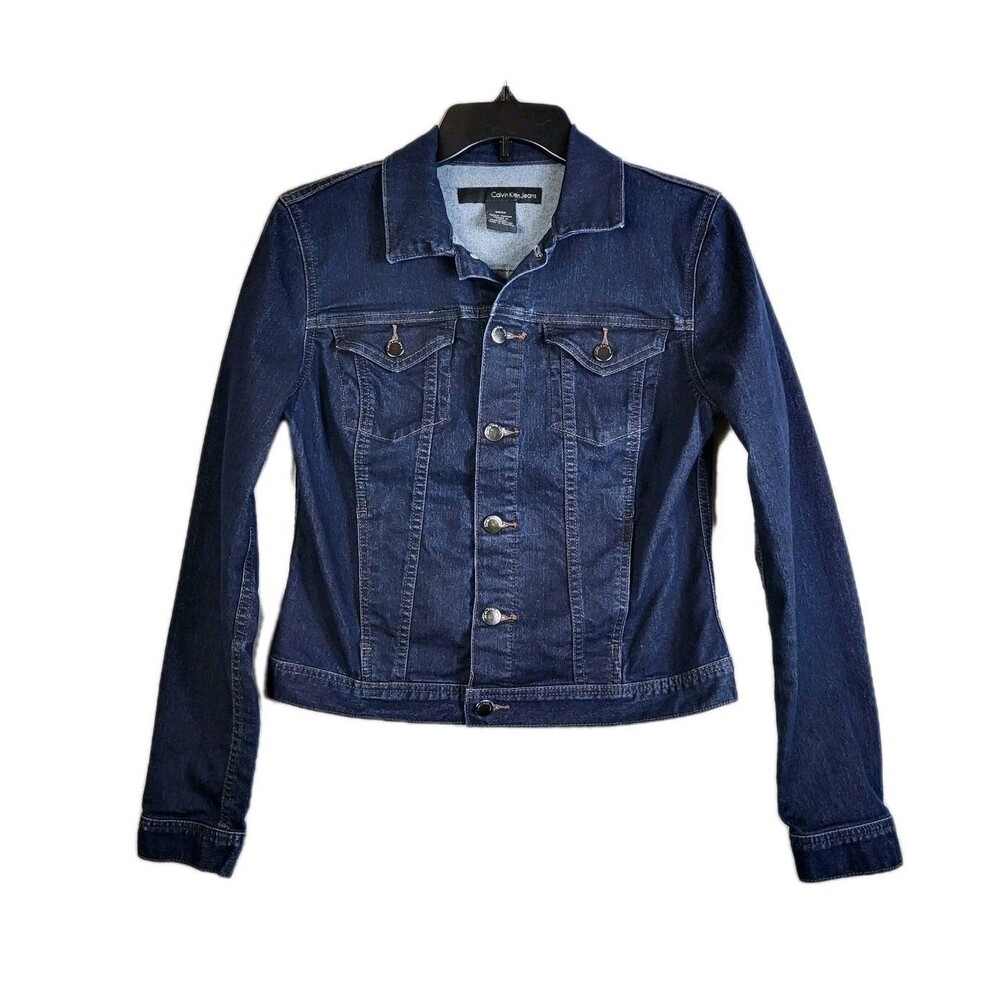 Calvin Klein Jeans Women's Classic Button Dark Denim Blue Jean Jacket S Hipster